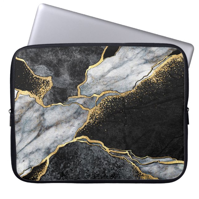 abstract background, black and white marble mosaic laptop sleeve (Front)