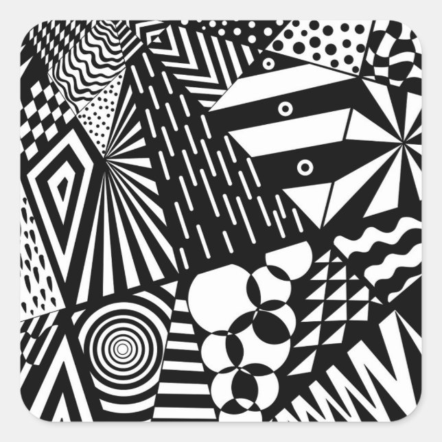 abstract background black white geometric shapes m square sticker (Front)