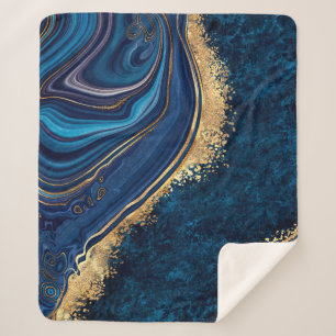 abstract background blue marble agate granite mosa sherpa blanket