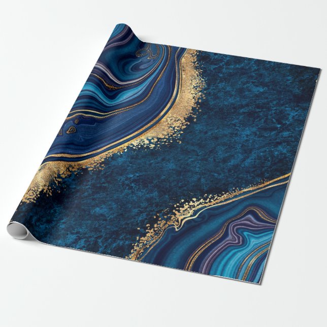 abstract background blue marble agate granite mosa wrapping paper (Unrolled)
