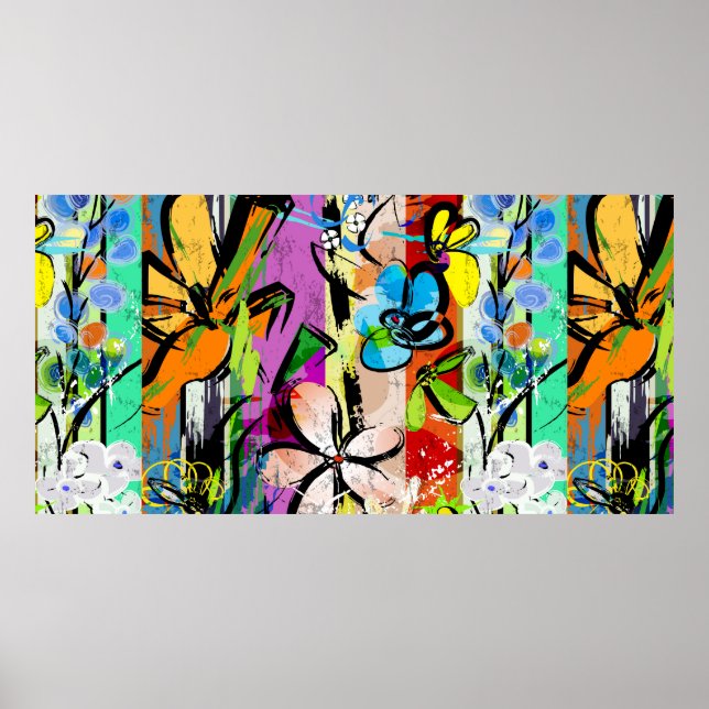 abstract background composition with flowers, with poster (Front)