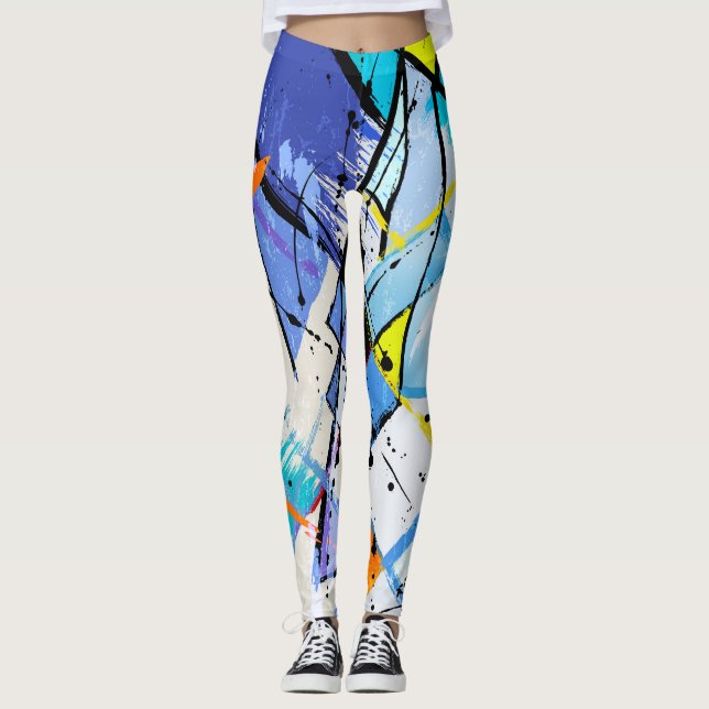 Abstract background, geometric lines, splashes. leggings (Front)