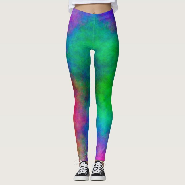 Abstract Background Multi Colour Watercolor Leggings (Front)