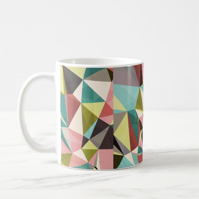 Abstract background with triangles and colourful g coffee mug (Left)