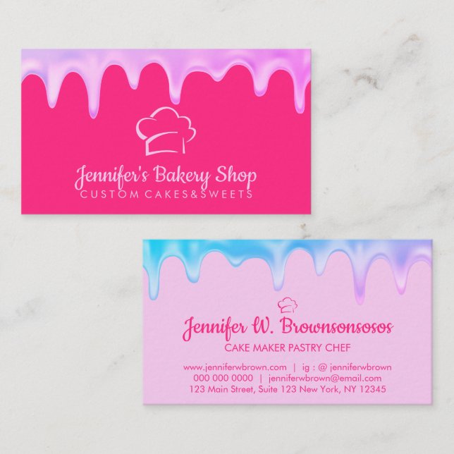 Abstract Bakery Pastry Chef Cream Dripping Business Card (Front/Back)