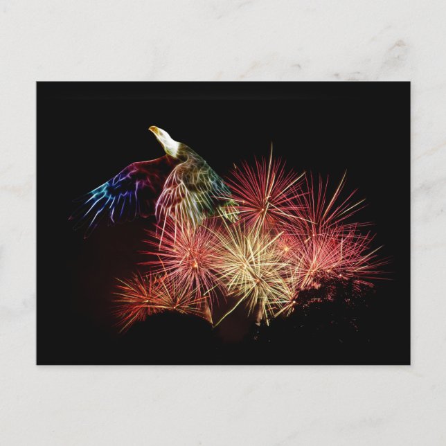 Abstract bald eagle and fireworks postcard (Front)