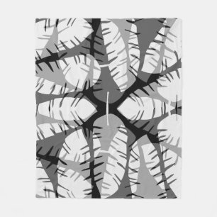 ABSTRACT BANANA LEAVES BLACK AND WHITE  FLEECE BLANKET