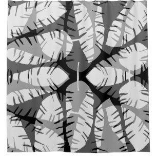 ABSTRACT BANANA LEAVES BLACK AND WHITE SHOWER CURTAIN