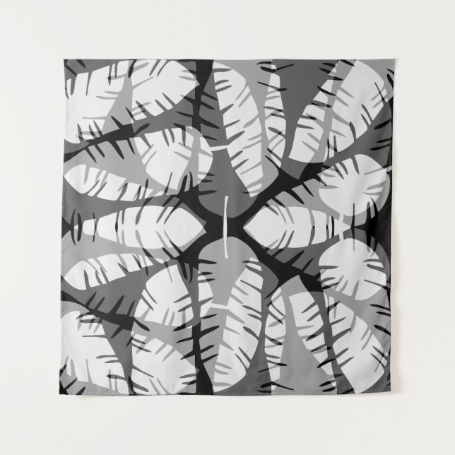 ABSTRACT BANANA LEAVES BLACK AND WHITE TAPESTRY (Front)