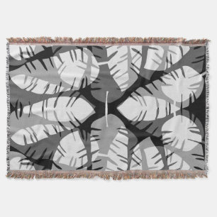 ABSTRACT BANANA LEAVES BLACK AND WHITE  THROW BLANKET