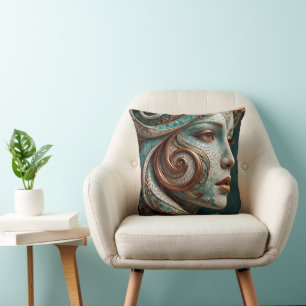 Abstract Baroque Swirl Sculpture Copper Ivory Mosa Cushion