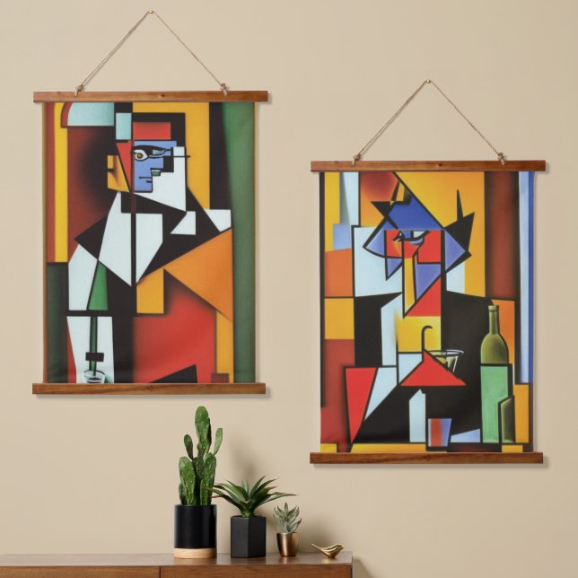 Abstract Bartender Cubist Wall Tapestry (Asymmetrical)