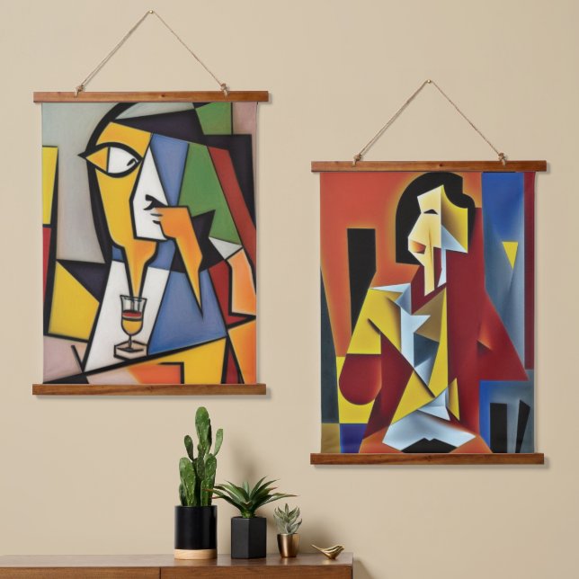 Abstract Bartender Cubist Wall Tapestry (Asymmetrical)