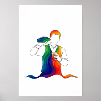 abstract bartender one line art continuous poster