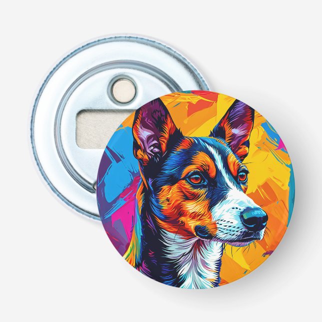 Abstract Basenji Dog Portrait Bottle Opener (Front)
