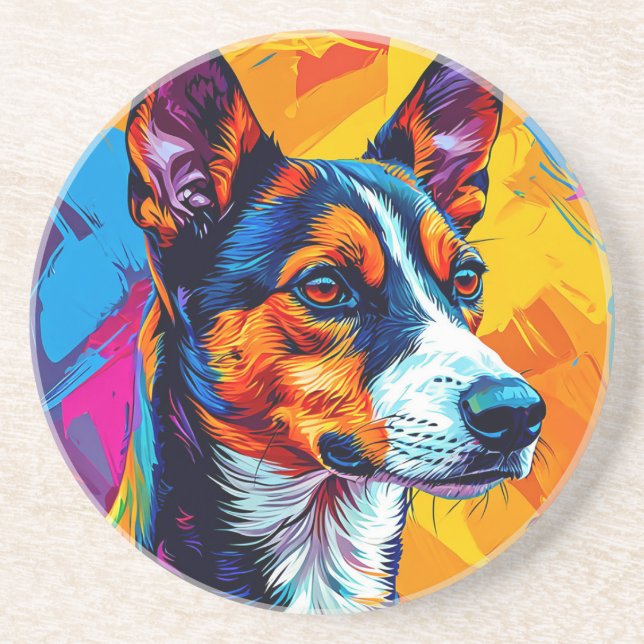 Abstract Basenji Dog Portrait Coaster (Front)