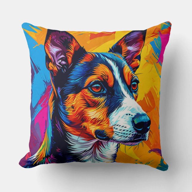 Abstract Basenji Dog Portrait Cushion (Front)