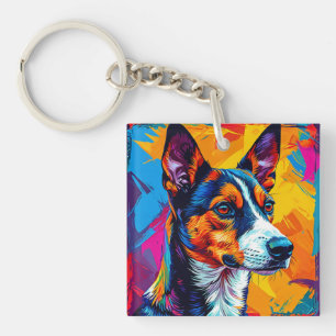 Abstract Basenji Dog Portrait Key Ring