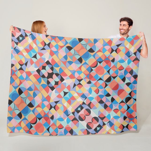 Abstract Bauhaus Geometric Art Fleece Blanket (In Situ)