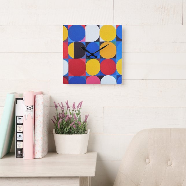 Abstract Bauhaus Geometric Art Square Wall Clock (Reading Room)