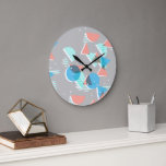 Abstract Bauhaus Half Circles Mod Pop Art Pattern Large Clock<br><div class="desc">Beautiful contemporary blue, mint green, coral orange, and blush pink coloured geometric half circles and squares pattern Ornate, elegant, and funky hipster design for the fancy artistic interior designer, artsy fashion diva, popular hip trendsetter, vintage retro, nouveau deco art style, or abstract graphic digital geometric motif lover. Available on a...</div>