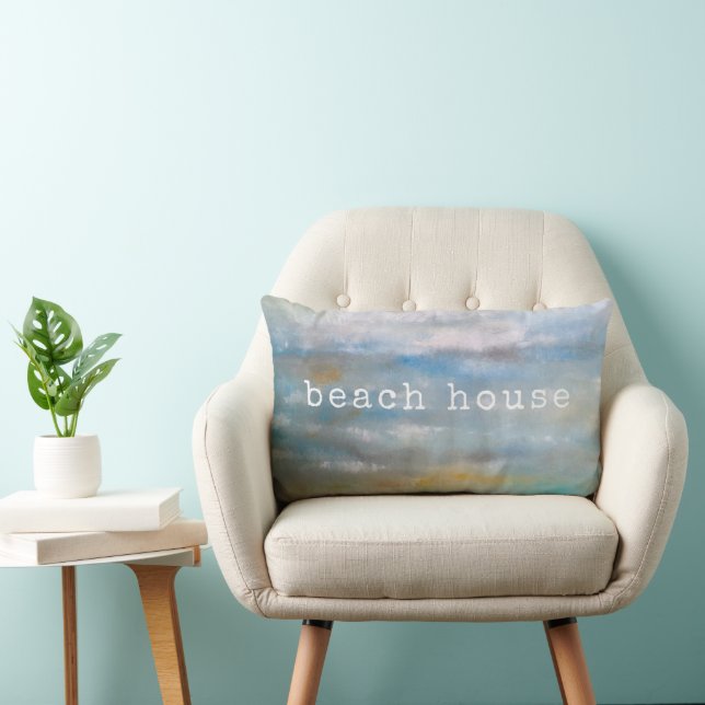 Abstract Beach Coastal Ocean Clouds Painting Lumbar Cushion (Chair)
