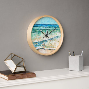 Abstract Beach Coastal Shoreline Artwork Clock