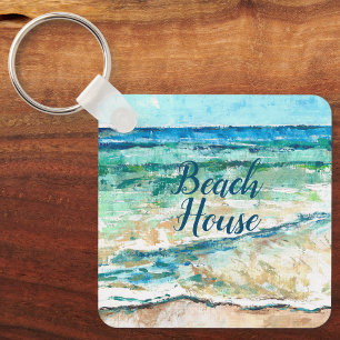Abstract Beach Coastal Shoreline Artwork Key Ring