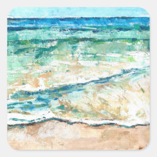 Abstract Beach Coastal Shoreline Artwork Square Sticker