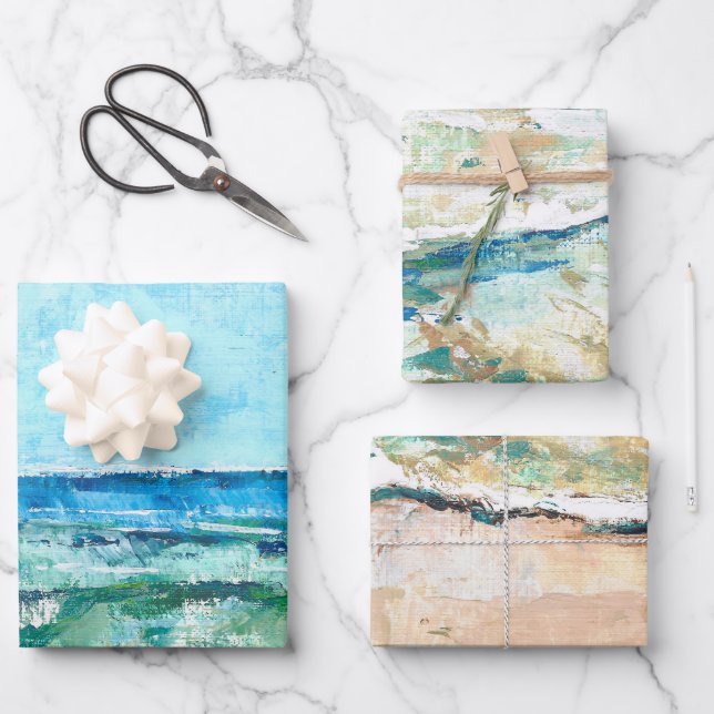 Abstract Beach Coastal Shoreline Artwork Wrapping Paper Sheet (Front)