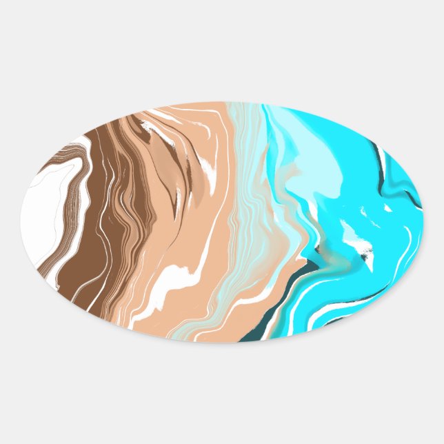 Abstract Beach Fluid Art Oval Sticker (Front)