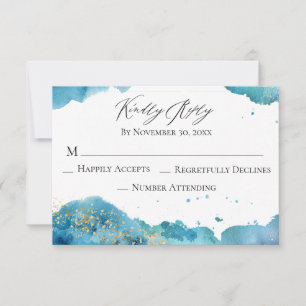 *~* Abstract Beach Glitter Wave Wedding RSVP Reply