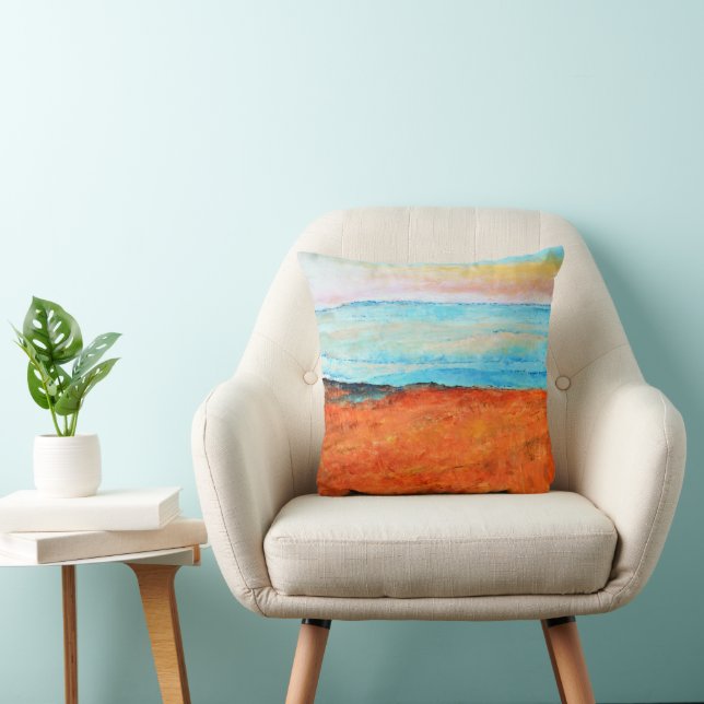 Abstract Beach Painting Orange Blue Art Cushion (Chair)