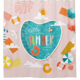 Abstract beach pool summer illustration shower curtain
