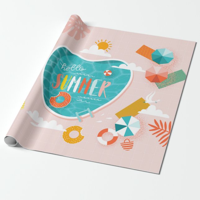 Abstract beach pool summer illustration wrapping paper (Unrolled)