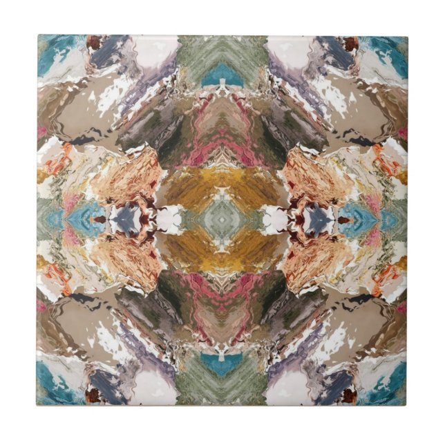 Abstract Beach & Sea, Terracotta, Moss Green Brown Tile (Front)