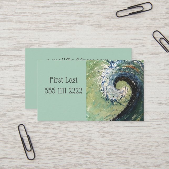 Abstract Beach Wave Fine Art Painting Business Card (Front/Back In Situ)