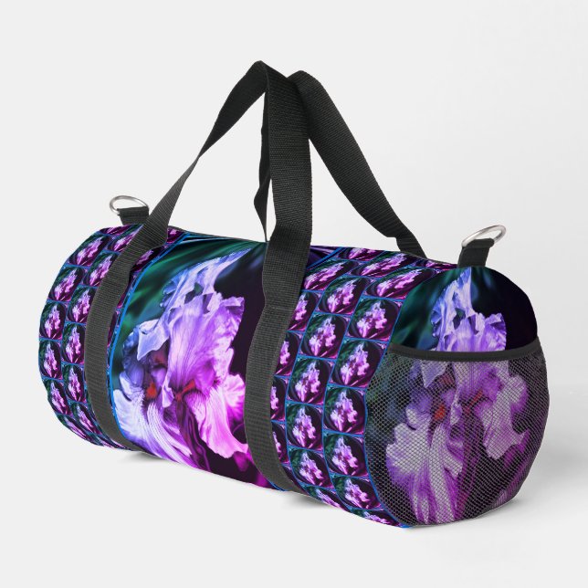 Abstract Bearded Iris Flower Art  Duffle Bag (Right Corner)