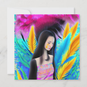 Abstract Beautiful but Sad Asian Girl Colourful AI