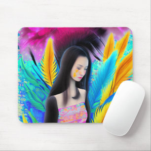 Abstract Beautiful but Sad Asian Girl Colourful AI Mouse Mat