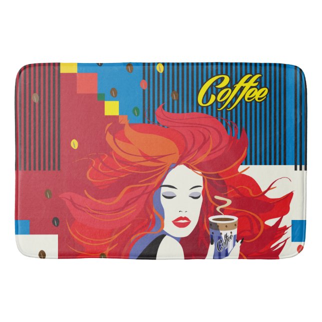 Abstract "Beautiful Fashion Woman with Coffee Cup" Bath Mat (Front)