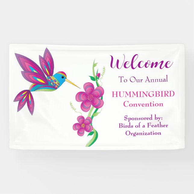 Abstract Beautiful Hummingbird and Flowers Banner (Horizontal)