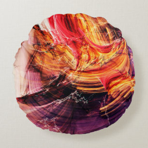 Abstract beautiful purple, red and yellow bright c round cushion