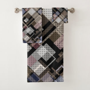 Abstract, beige, black bath towel set