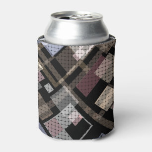 Abstract, beige, black, plaid can cooler