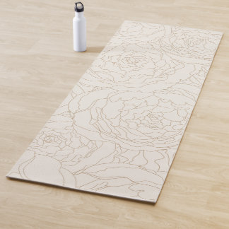 Abstract beige brown roses floral yoga mat