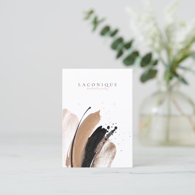 Abstract Beige & Gold Watercolor Jewellery Display Business Card (Standing Front)