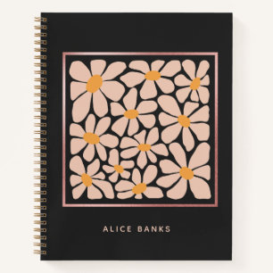 Abstract Beige Groovy Daisy & Rose Gold Frame Notebook