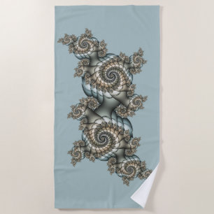 Abstract Beige Light Blue Fractal Art Spirals Beach Towel