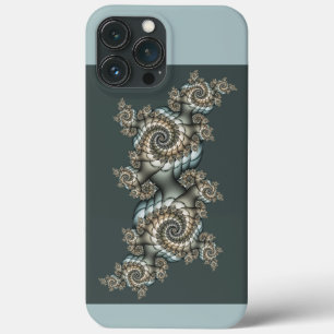 Abstract Beige Light Blue Fractal Art Spirals iPhone 13 Pro Max Case